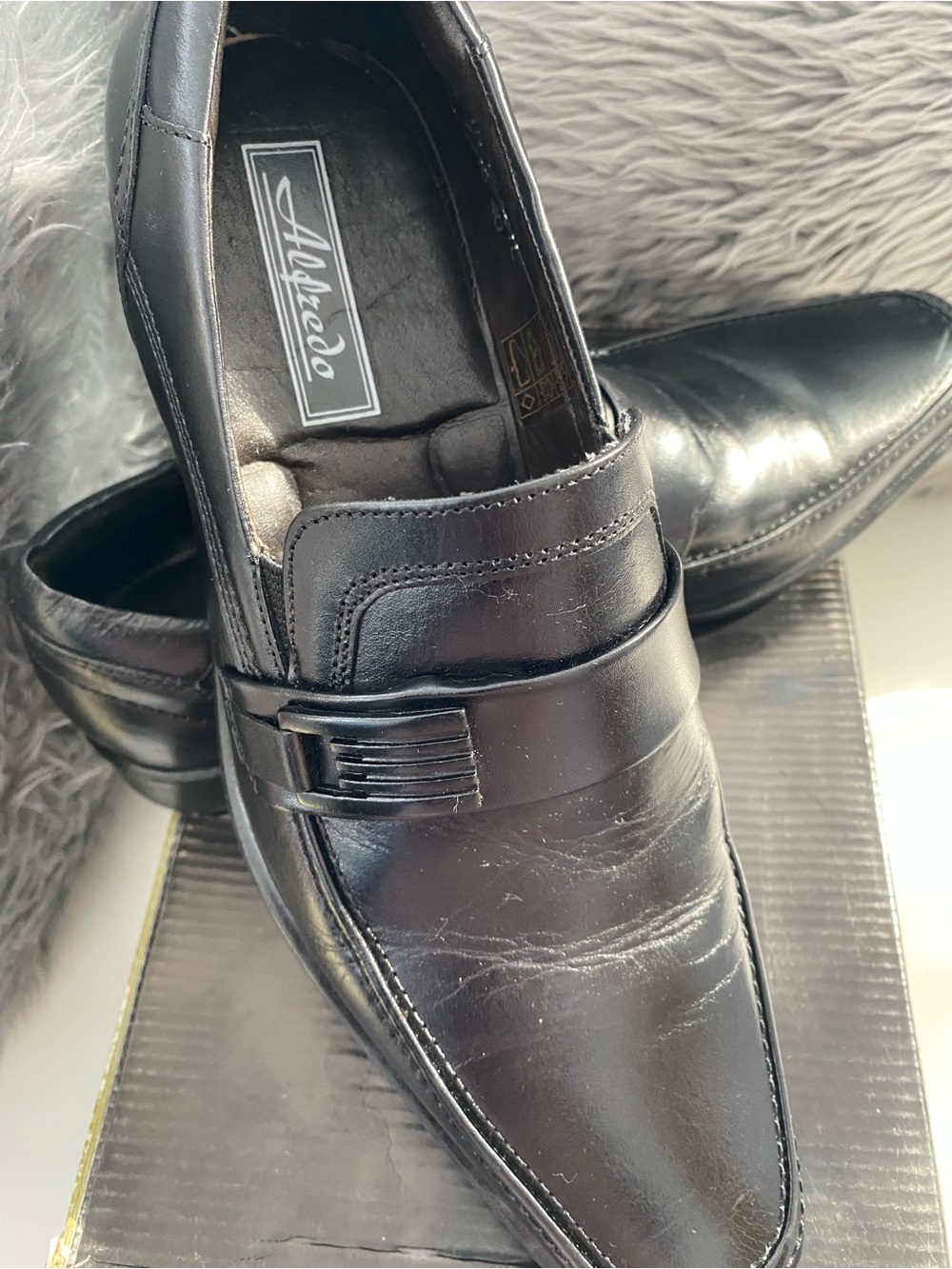 Alfredo Black Leather Slip-On Loafers with Decorative Strap